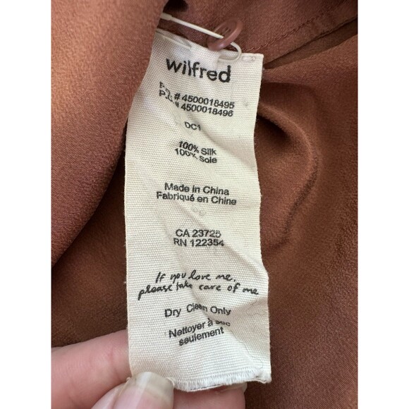 Aritzia Wilfred Brown Silk Button Down Blouse SZ XXS Classic Feminine Classy Top - Picture 7 of 7